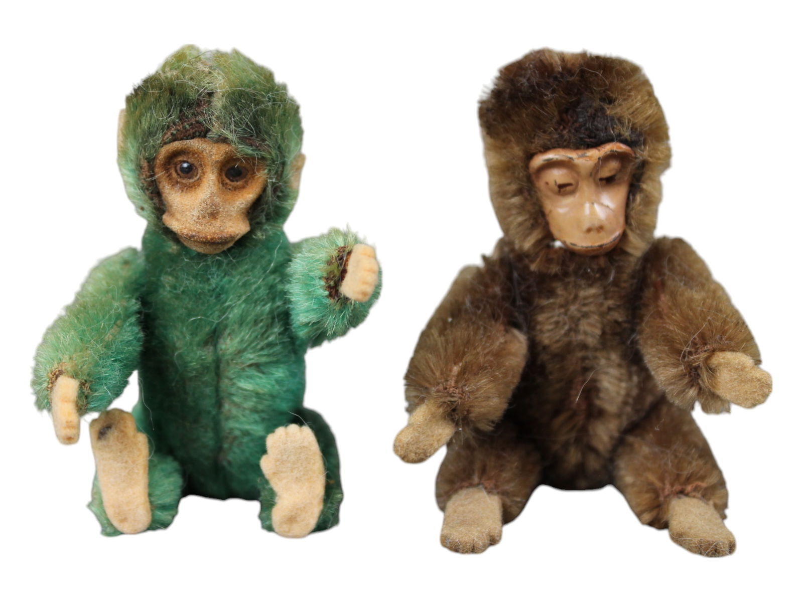 Pair of 4" Monkeys: Brown and Green Furred 4" Monkey's which are most likely Schuco.