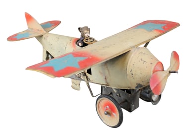 Large Early Tin Wind Up Plane