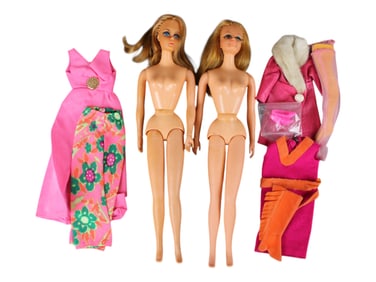 Two Live Action Barbie & PJ Dolls & Outfits