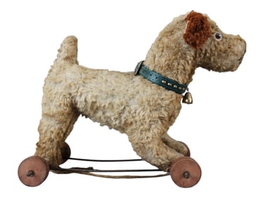 Early Stuffed Dog on Wheels