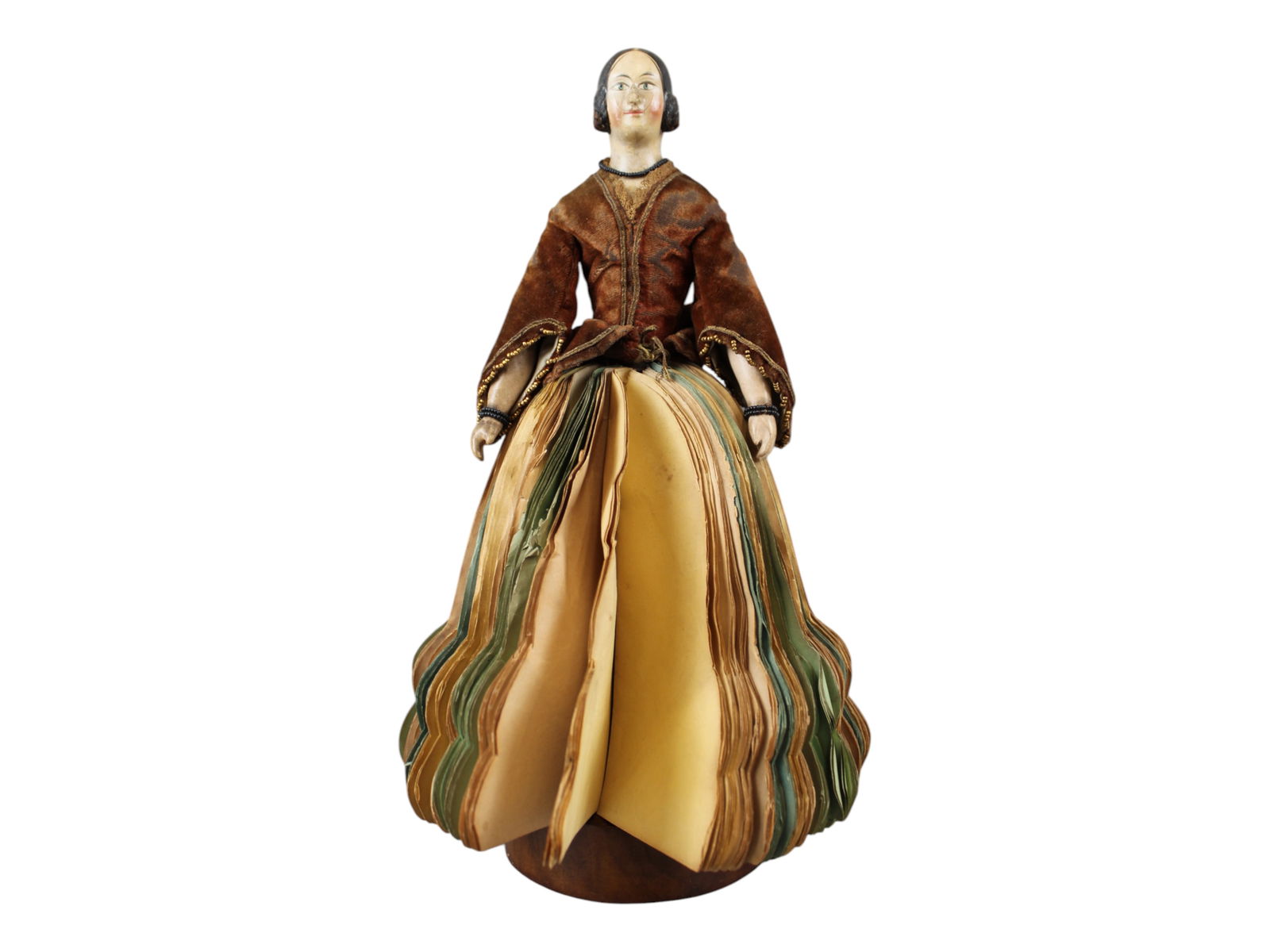 Rare.19th Century Wood Carved Doll Note Pad Skirt (1 of 3)