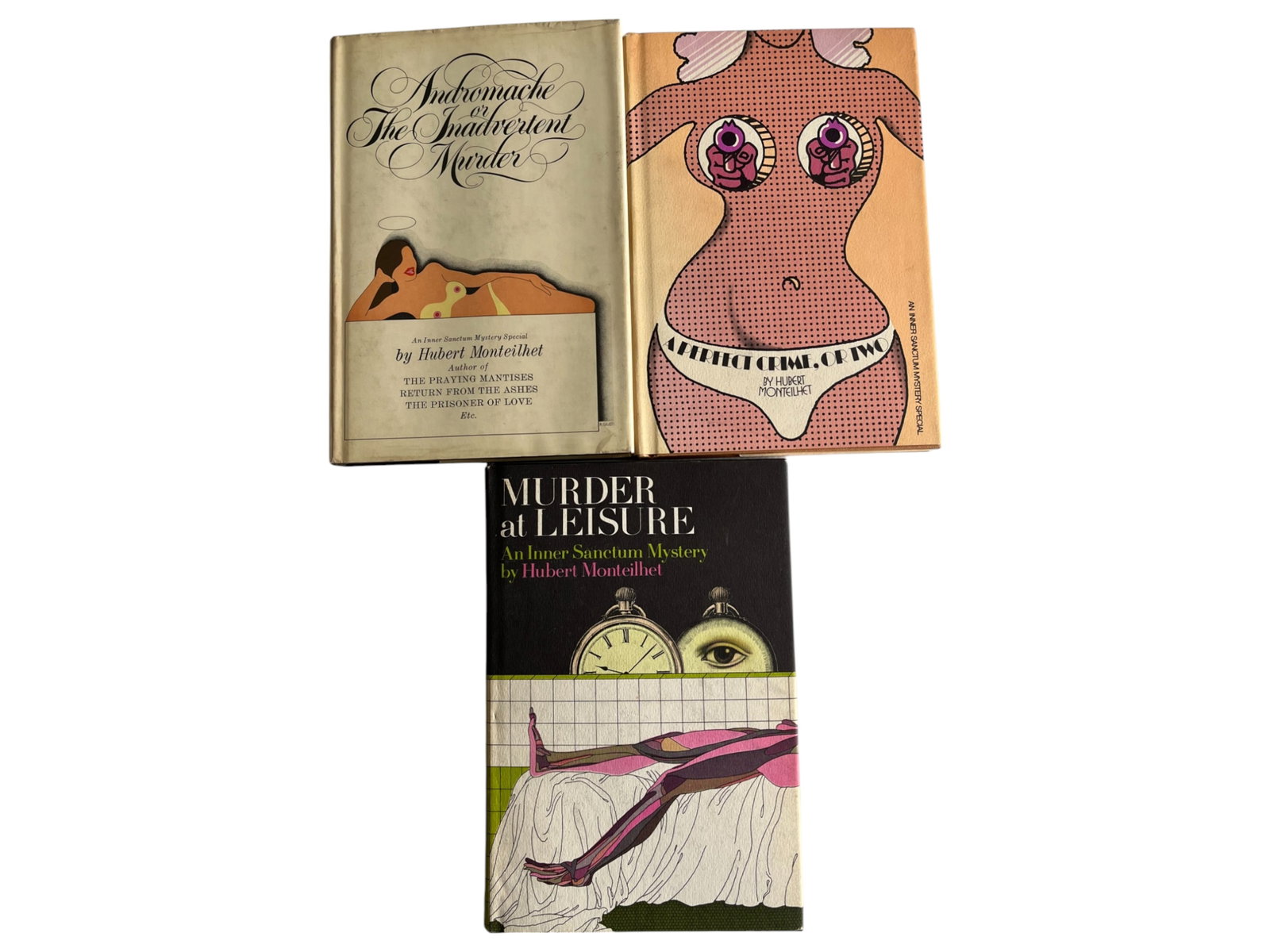 Hubert Monteilhet. Lot of (3) 1st's in DJ's: Includes Andromache or the Inadvertent Murder. NY 1970, A Perfect Crime, or Two NY 1971 & Murder at Leisure NY 1979. From the Otto Penzler Collection.