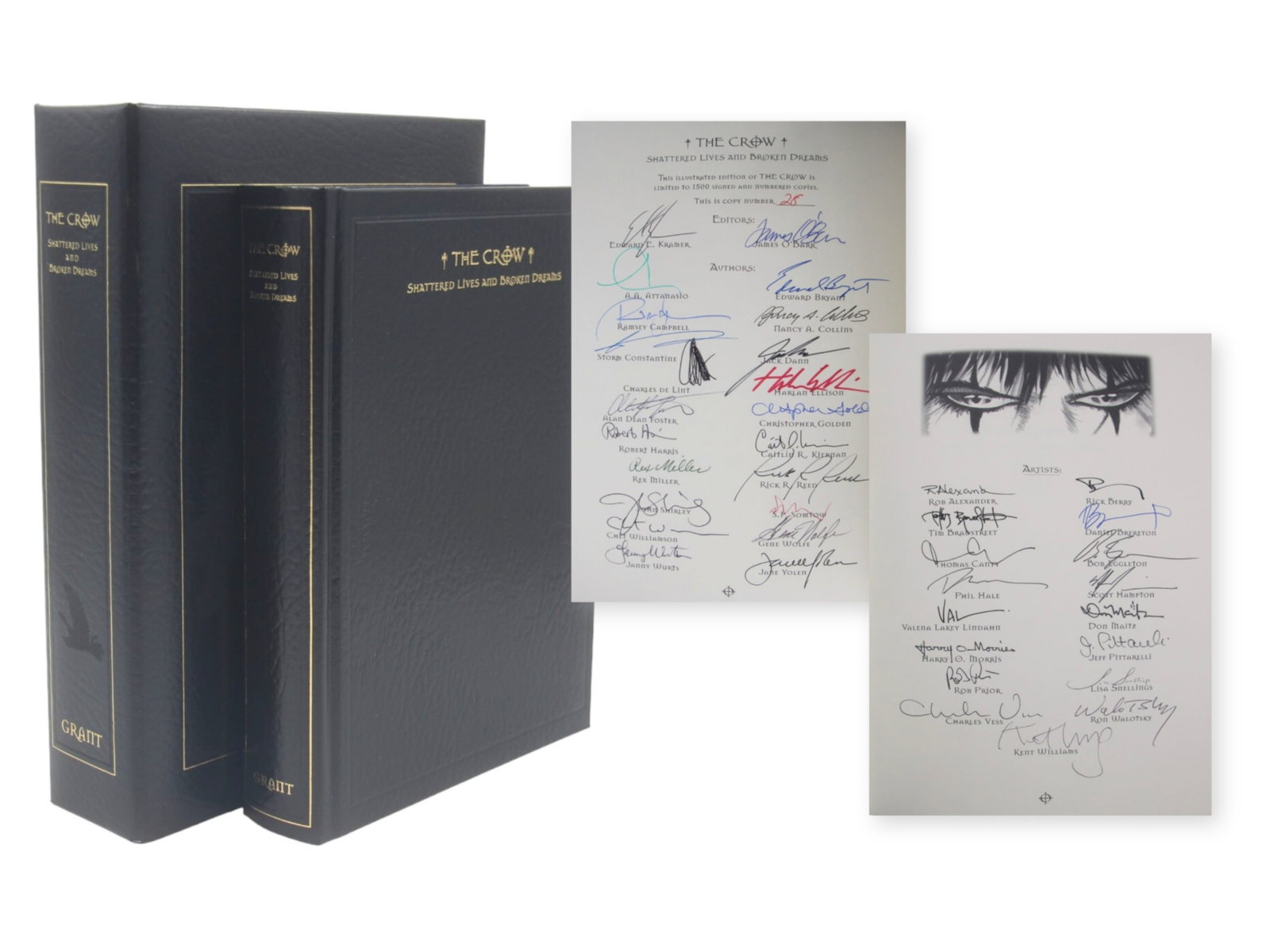 Kramer. O'Barr. Signed Limited Illustrated Edition: The Crow: Shattered Lives and Broken Dreams limited to 1500. Copy 28 signed by all of the Editors, Authors, and Artists. Comes in original black leather tray case.