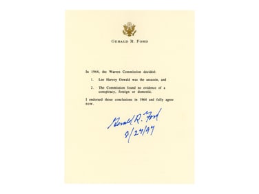 Gerald Ford Signed Typed Warren Commission Letter