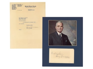 Harry Truman Signed Letter & Cut