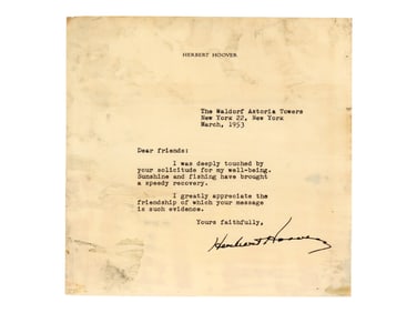 Herbert Hoover Typed Letter Signed
