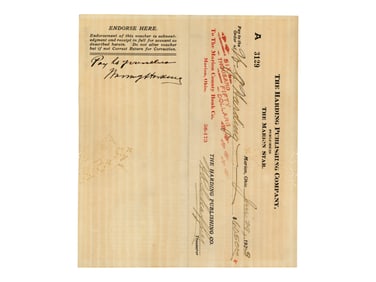 Warren G. Harding Signed Check