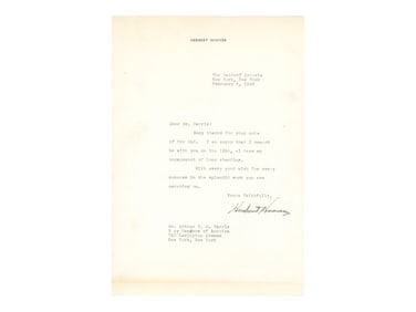 President Herbert Hoover Signed Letter JSA