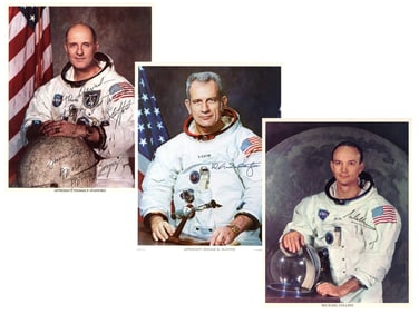 (3) Signed NASA White Space Suit Portraits