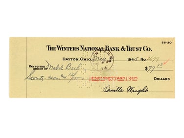 Orville Wright Signed Check