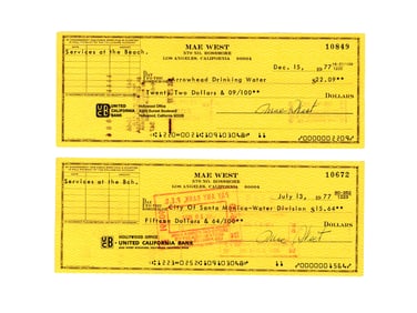 (2) Mae West Signed Checks
