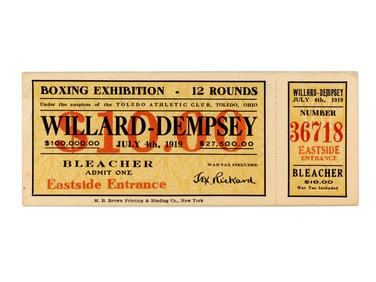 Jack Dempsey - Jess Willard Full Unused Ticket