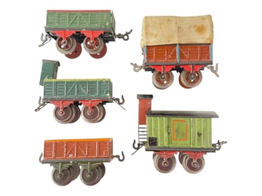 5 Nice Bing Hand-Painted Freight Cars