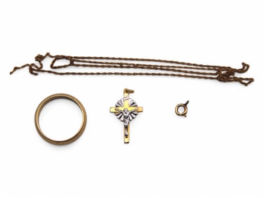 14K Gold Ring & Gold Filled Crucifix