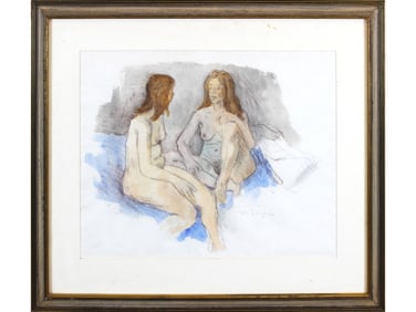 Moses Soyer, Crayon/Watercolor, Two Nudes