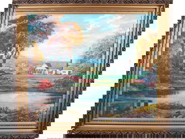 Oil on Canvas, "Rose Cottage", Unsigned