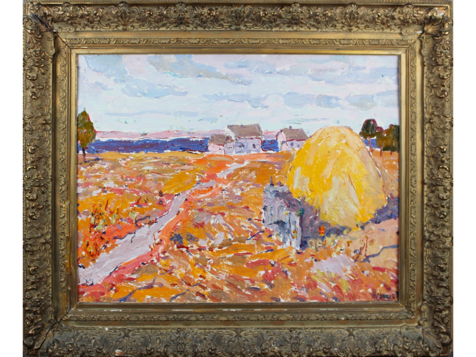 Gennady Iosifovich Malyshev, Oil on Board: Gennady Iosifovich Malyshev (Russian Federation, 1922-1999), oil on board painting, "At the Shores of the Dnieper Estuary", which is a coastline where the Dnieper River meets the Black Sea. Signed in 