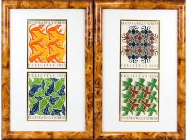 M.C. Escher, Lot of 4 Woodblock Prints