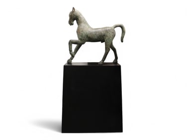 Folk Art Bronze/Coppered Trotting Horse Statue