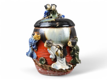 Sumida Gawa Pottery Covered Humidor Jar