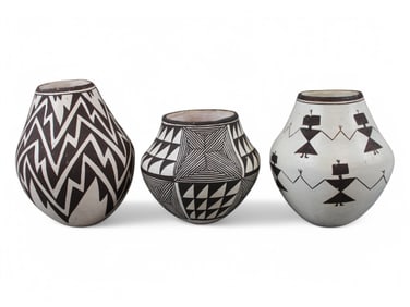(3) Acoma Pots Lucy Lewis & Marie Chino