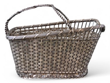 French Silver Plate Wine Bottle Basket, Christofle