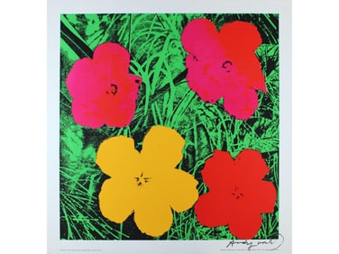 Andy Warhol Signed Red & Yellow Flowers Poster