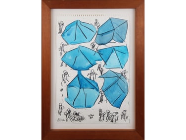 Abstract Watercolor on Paper Signed LR