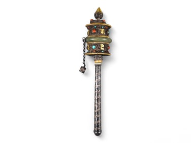 Tibetan Prayer Wheel with Turquoise & Coral