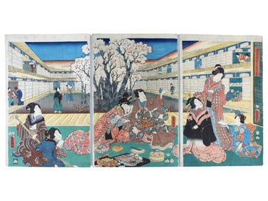 Utagawa Kunisada, Japanese Woodblock Triptych