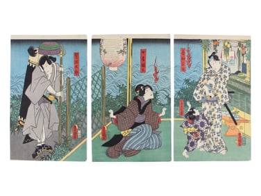 Utagawa Kunisada, Japanese Woodblock Triptych