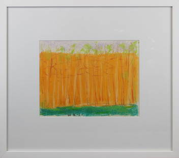 Wolf Kahn Signed Pastel, Orange to Green: Offered is a pastel on paper (sketch pad) drawing by Wolf Kahn (1927 - 2020, New York/Vermont/Germany). drawn in Baton Rouge, Titled "Orange to Green", signed "W Kahn" along the bottom edge. Image siz