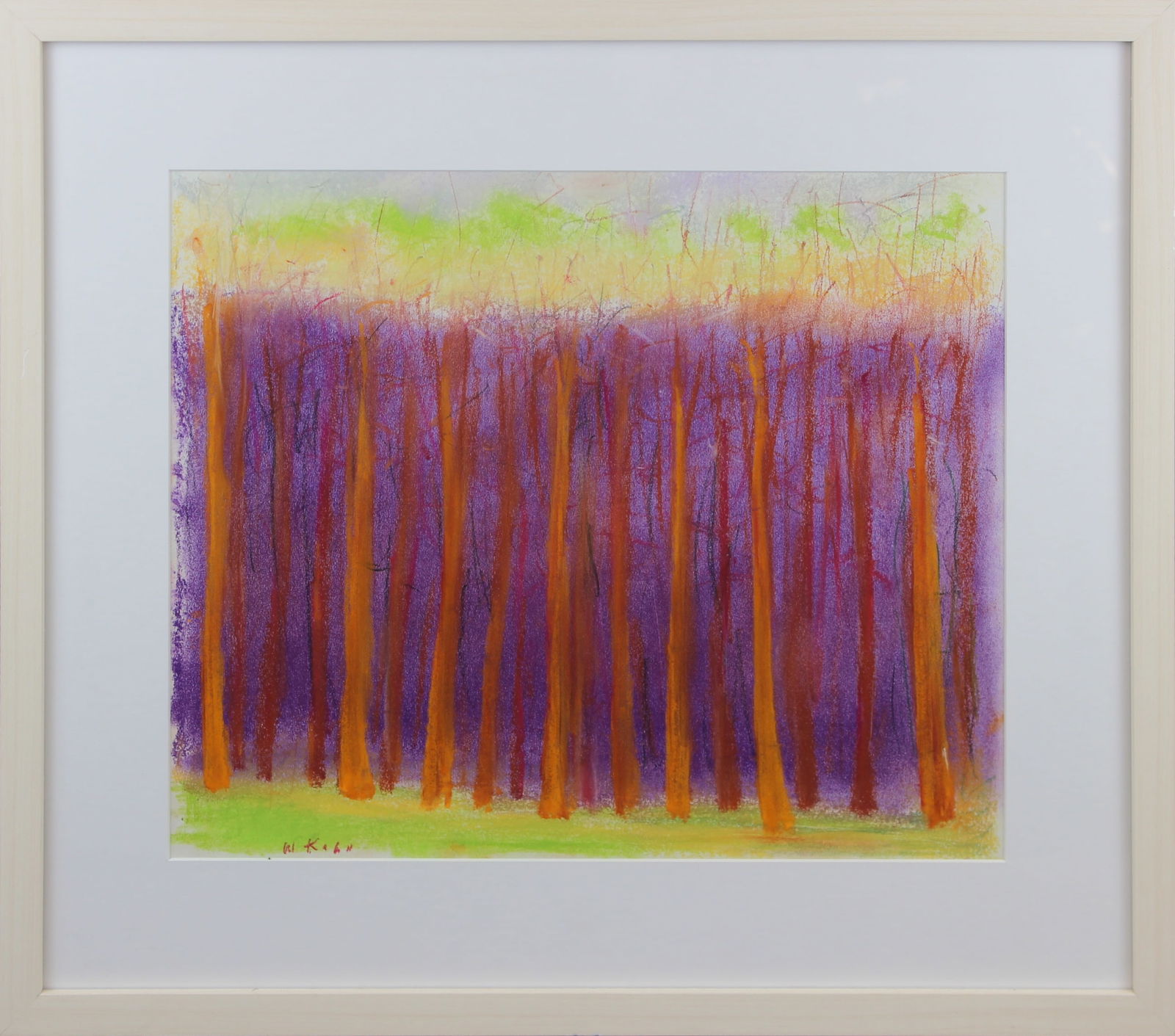 Wolf Kahn Signed Pastel, Brilliant Trees: Offered is a pastel on paper (sketch pad) drawing by Wolf Kahn (1927 - 2020, New York/Vermont/Germany). drawn in Baton Rouge, Titled "Brilliant Trees", signed "W Kahn" along the bottom edge. Image siz