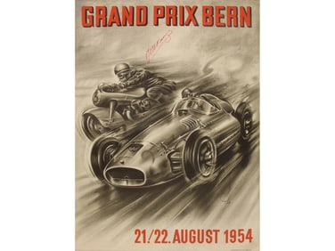 Rare, 1954 Grand Prix Bern Poster, Signed Fangio