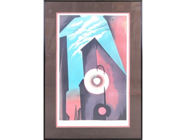 Georgia O'Keeffe Signed Litho, NY Street with Moon