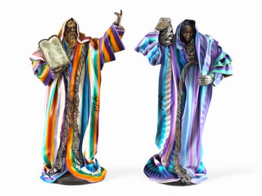 (2) Fimo Brass Handmade & Signed Judaica Statues