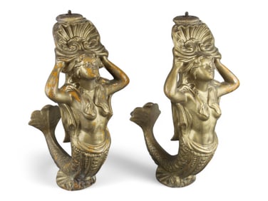 Pair of Brass Mermaid Wall Sconces
