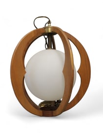MCM Sculpted Walnut & Glass Sphere Chandelier