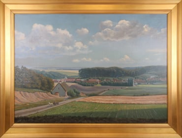Unsigned Oil on Canvas, Panoramic Farm Scene