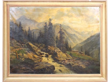 Georg Engelhardt, "River Landscape" Oil on Canvas