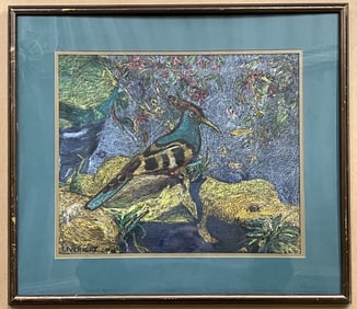 Crayon on Paper of Bird, Artist Signed