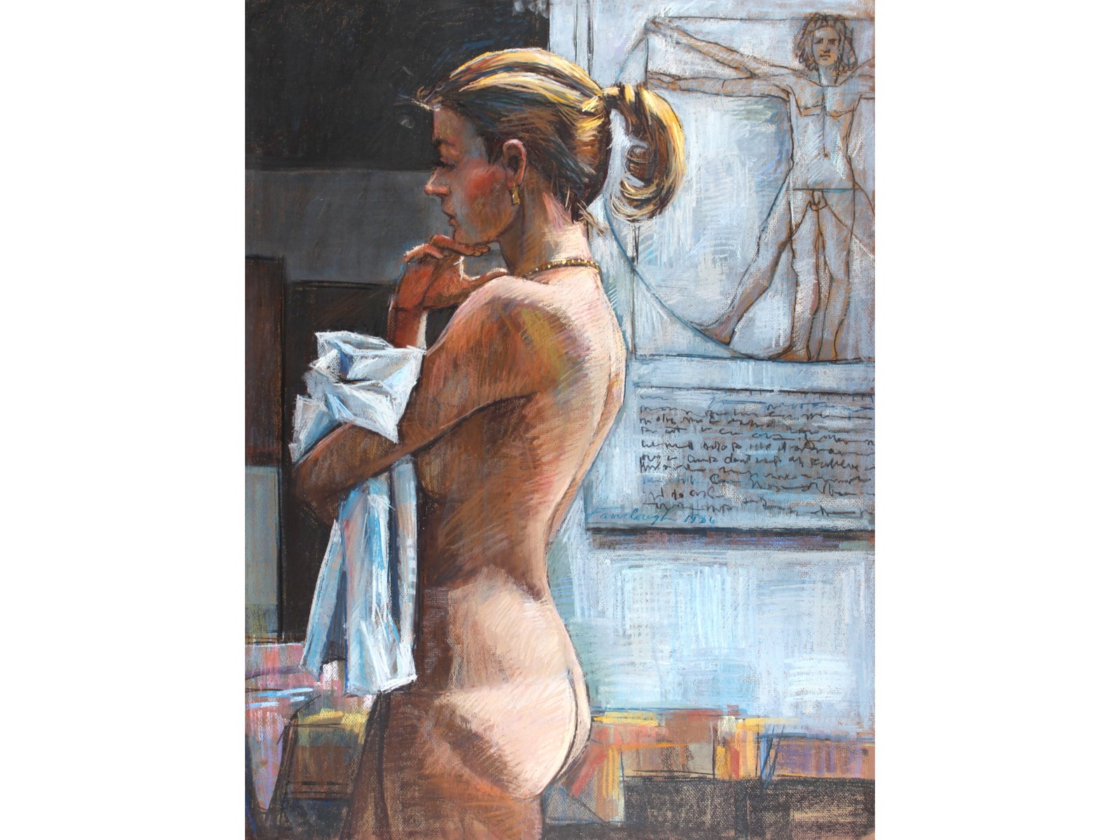 Gerald Fairclough, Nude Pastel on Paper: Offered is a large nude pastel on paper by Gerald Fairclough (born 1946-). Sight seen approx. 26" x 36". Signed and dated 1986. Verso has areas of tape along the edges. Overall in good condition. This