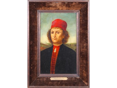 After Domenico Ghirlandaio, Oil on Wood Portrait