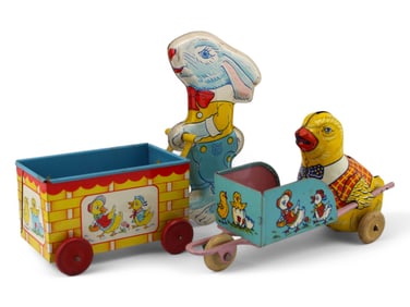 Lot of (2) Chein Tin Litho Easter Carts