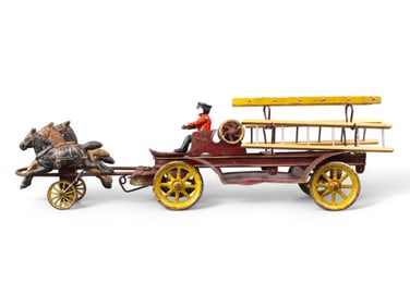 Tin & Cast Iron Horse Drawn Fire Ladder