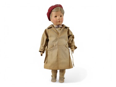 Large Kathe Kruse Boy in Trench Coat