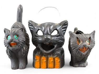 Lot of (3) Vintage Black Cat Candy Containers