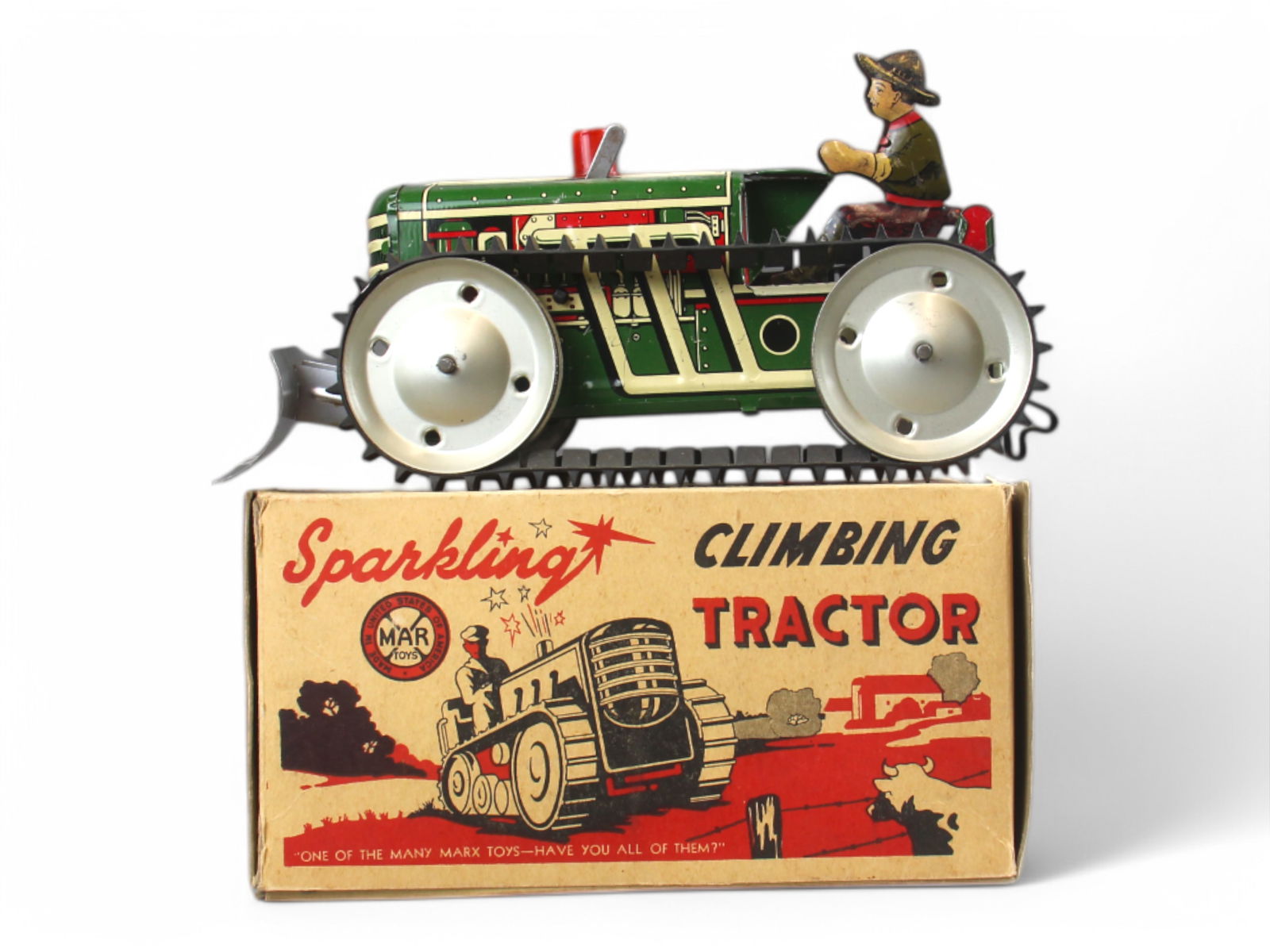 Marx Tin Litho Sparkling Climbing Tractor w/Box (1 of 7)
