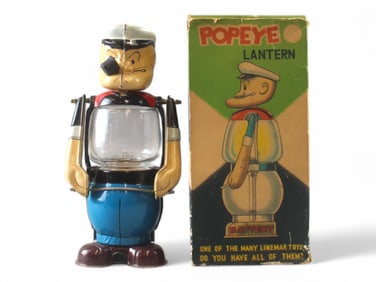 Linemar Tin Litho Battery Op Popeye Lantern w/Box