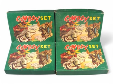 4 Boxed Japanese Cowboy Sets, Cork Guns/Holster